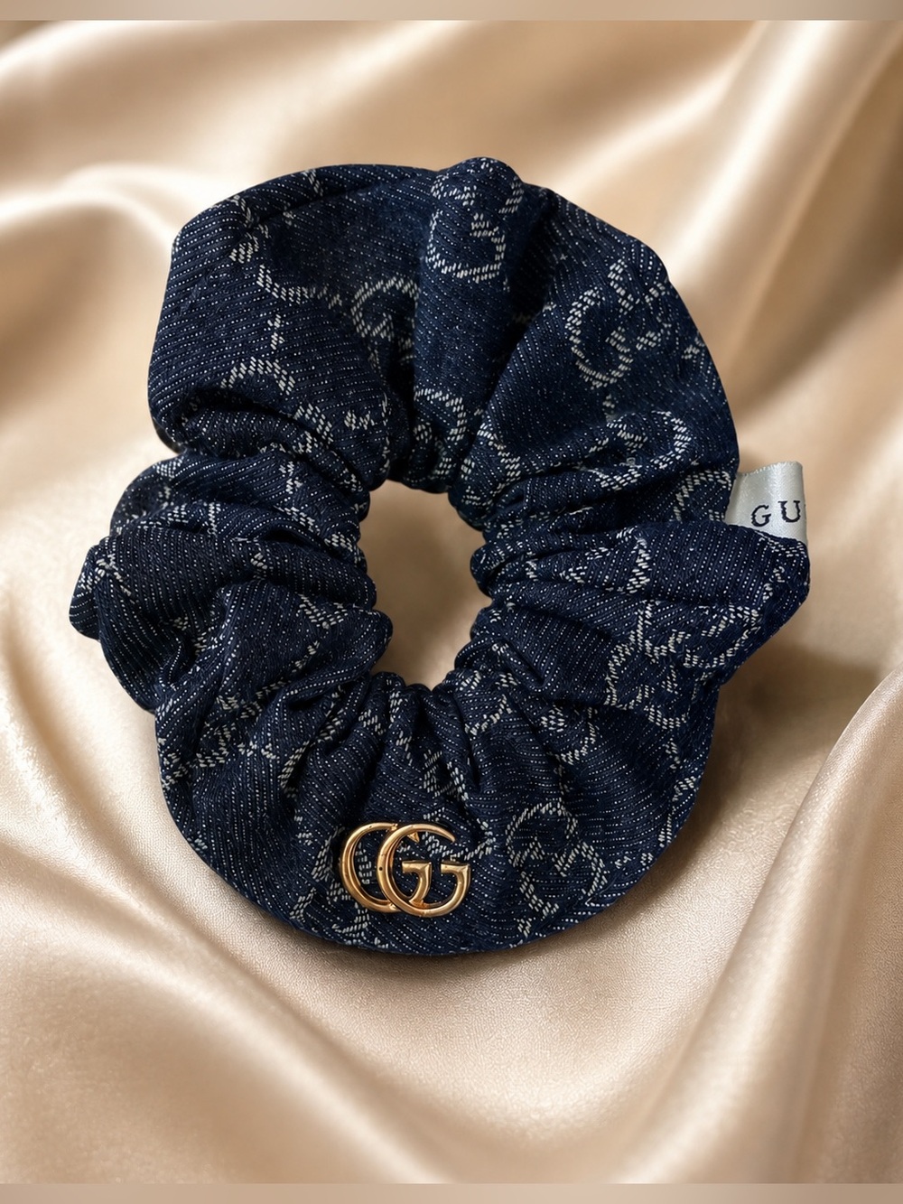Denim GG Scrunchie with Gold Logo